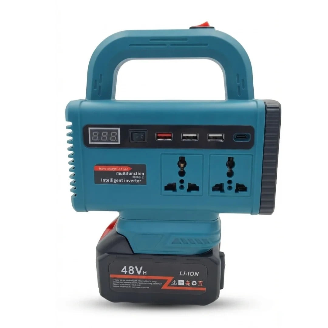 Compact 150W Portable Power Station with 68V Detachable Lithium Battery, Dual AC Outlets, 3 USB-A Ports