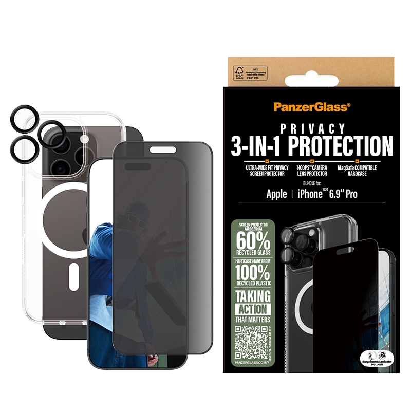 PanzerGlass® 3-in-1 Privacy Protection Bundle PG Ultra Wide Fit Privacy SP | Hoops™ | HardCase for iPhone 16 Pro Max