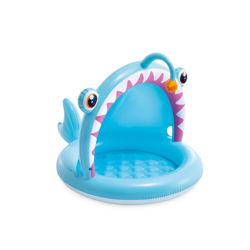Intex Angler Fish Inflatable Kiddie Pool – Baby Pool with Sunshade & Soft Floor