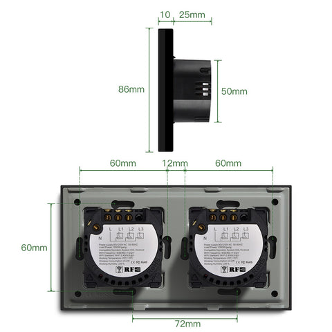 Gopeta, 2+2 Gang Smart Wi-Fi Touch Switch 600W with Glass Panel