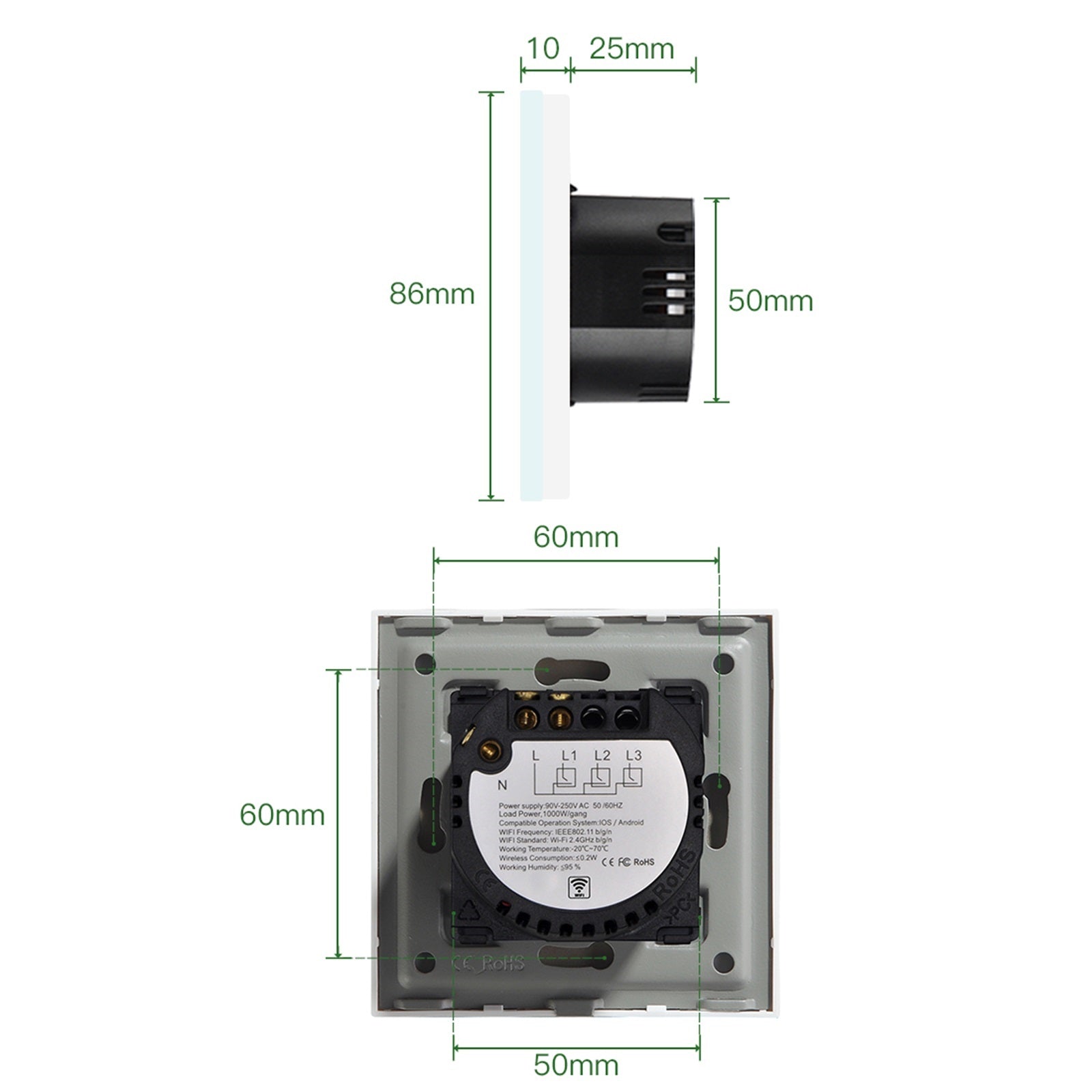 Gopeta, Smart Wi-Fi 20A Double Pole Touch Switch for High Power Appliances