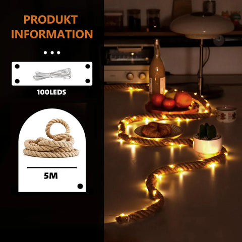 5M Solar LED Rope Decorative Light with 100 LEDs, 8 Lighting Modes, IP67 Waterproof & Auto On/Off Sensor for Outdoor Garden & Balcony Decor