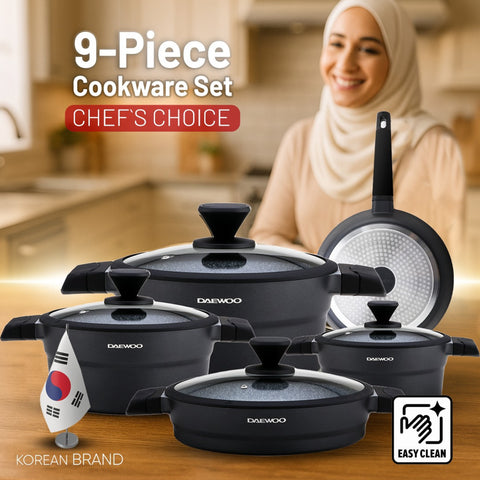 Daewoo X Series Non-Stick Granite Coating Cookware Set Of 9 - Black