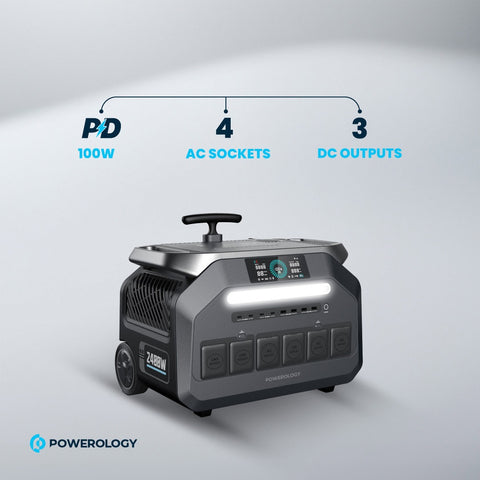 Powerology 600000mAh Solar Portable Generator - 2400W, 4 AC Sockets