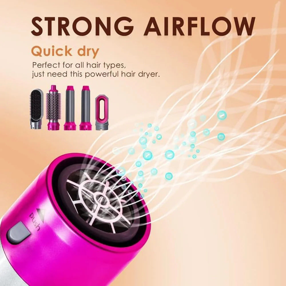 5 In 1 Hair Rotating Hair Dryer Hair Straightener Comb Curling Brush 5 interchangeable barrels