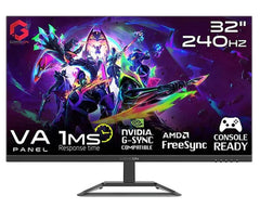 شاشة GAMEON 32 بوصة FHD، 240 هرتز، 1 مللي ثانية، VA مسطحة، متوافقة مع HDMI 2.1، شاشة ألعاب مع G-Sync وFree Sync - أسود