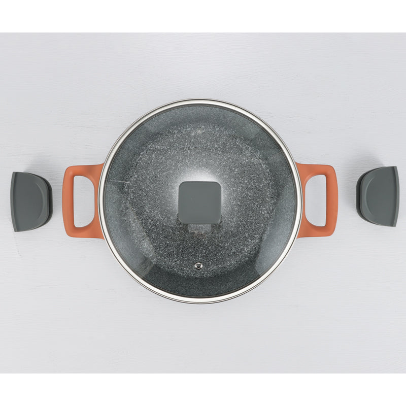 Daewoo H Series 9 Pcs Granite Cooking Set 28, 24, 20 cm Pot, 26 cm Pan with 2 Pcs of Utensil Tools