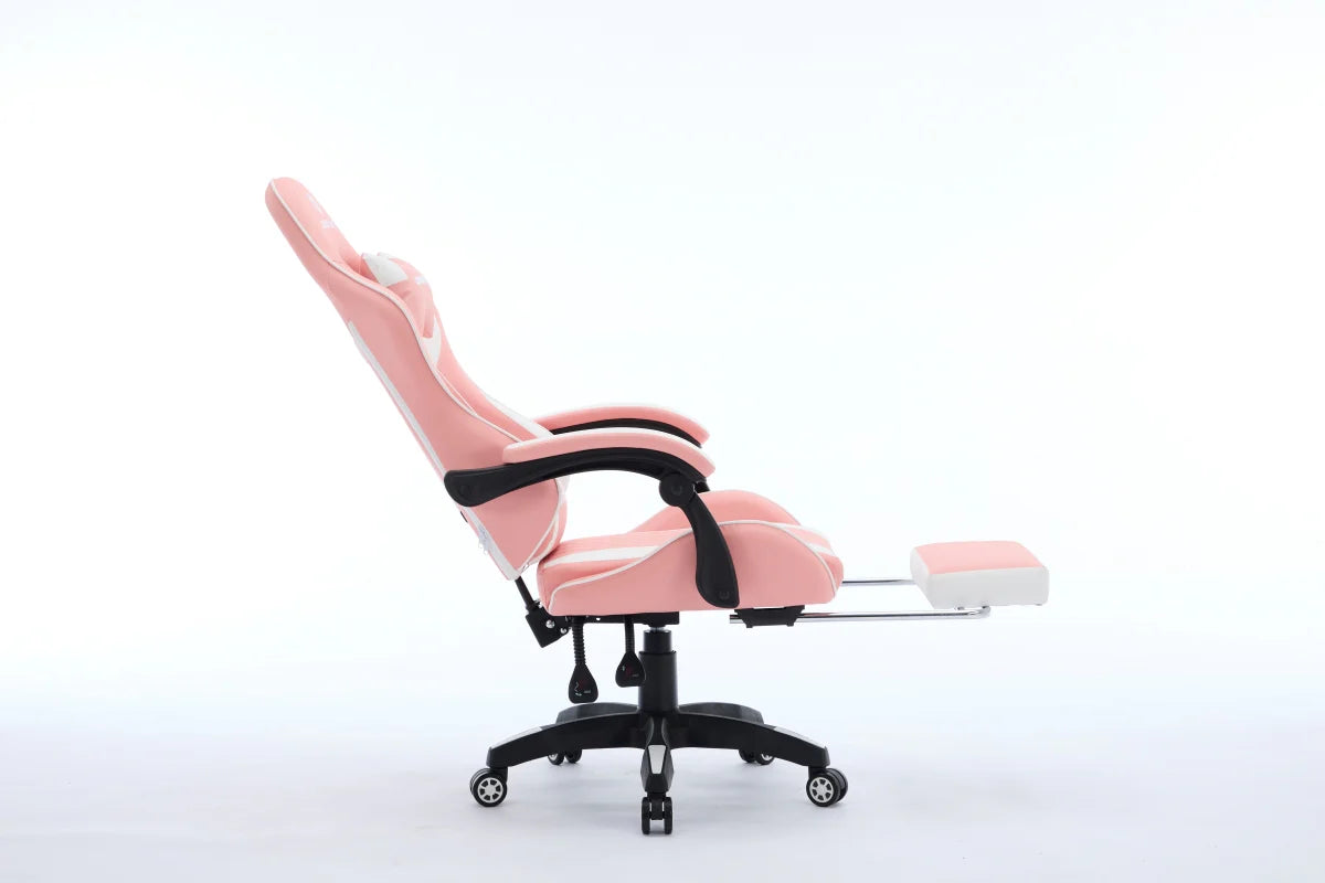 Oartex Model LD034 PVC Gaming Chair With Footrest - Pink & White