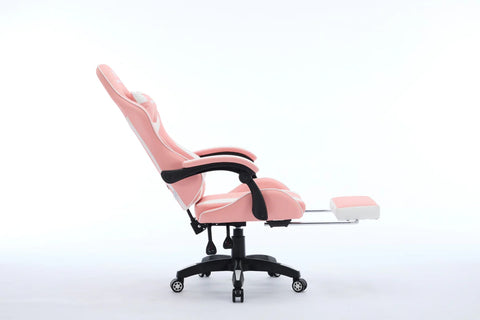 Oartex Model LD034 PVC Gaming Chair With Footrest - Pink & White