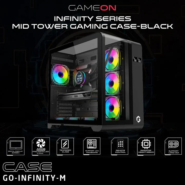 GAMEON INFINITY Series ARGB ATX Mid Tower Gaming PC Case - (7 ARGB Fans Included)