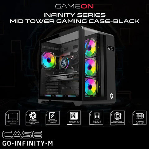 GAMEON INFINITY Series ARGB ATX Mid Tower Gaming PC Case - (7 ARGB Fans Included)