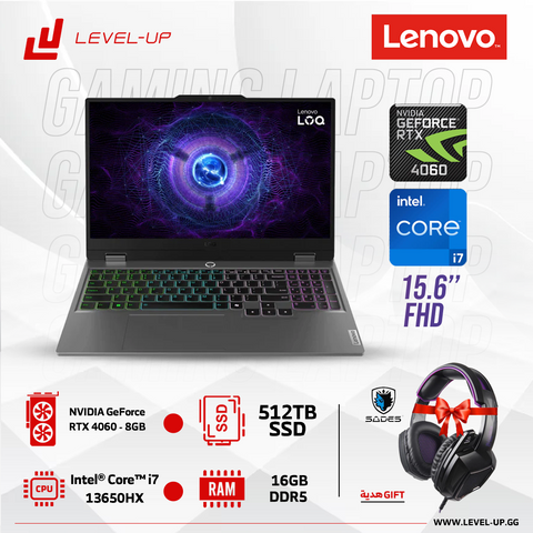 Lenovo LOQ 15IRX9 Gaming Laptop Intel Core i7-13650HX 16GB RAM 512GB SSD GeForce RTX 4060 8GB 15.6" FHD 144Hz Display - DOS Luna Grey