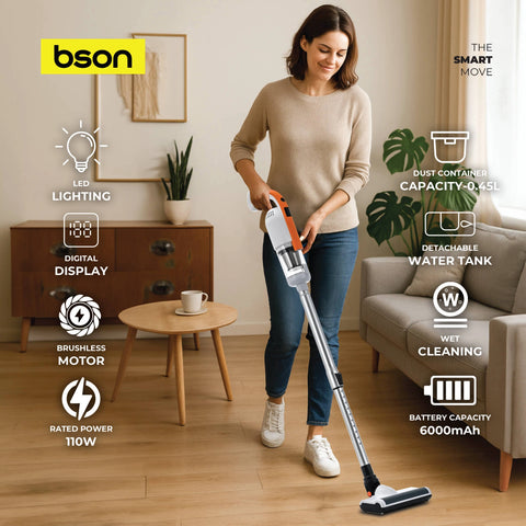 BSON Cordless Stick Vacuum - Orange with Light & Water Tank