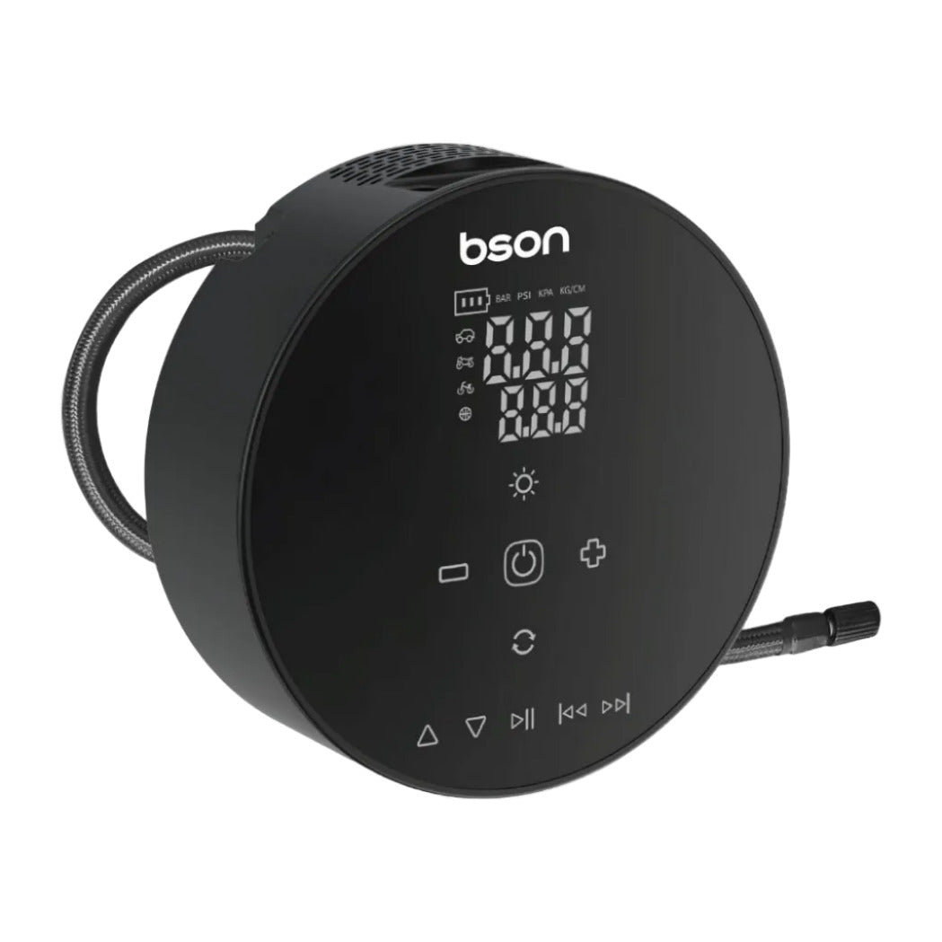 Bson 4-in-1 Multi-Function Device Bluetooth Speaker Inflator, LED Lighting, Power Bank Function, Built-in Bluetooth Speaker, Compact & Portable Design, Black | TG069