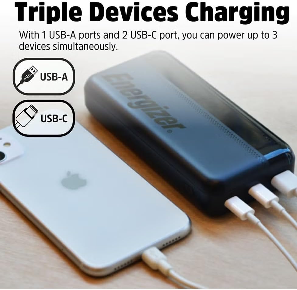 Energizer UE10050CC_BK, 10000 mAh, 15W Max Rapid Charging Power Bank - Black