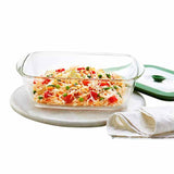 Borosil Rectangular Borosilicate Glass Storage and Baking Dish with Green Lid – 2.6 L
