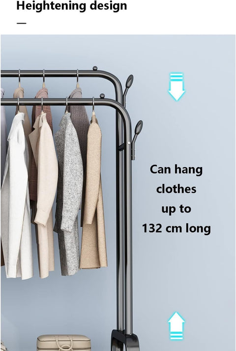 Double Layer Metal Clothes Rack with Wheels