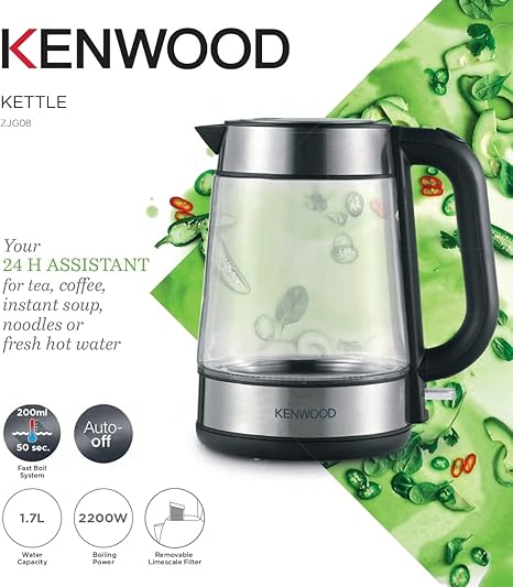 KENWOOD KETTLE GLASS 1.7L 2200W BLK - ZJG08.000CL