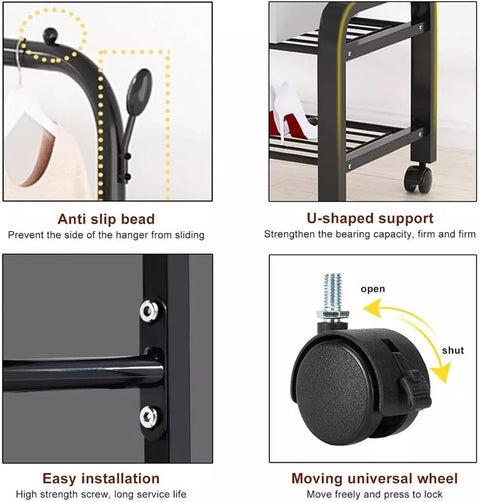 Double Layer Metal Clothes Rack with Wheels