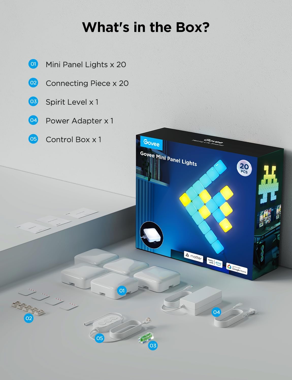 Govee Smart Mini Panel Lights Extension for H8069 (6pcs in one set) - A6069