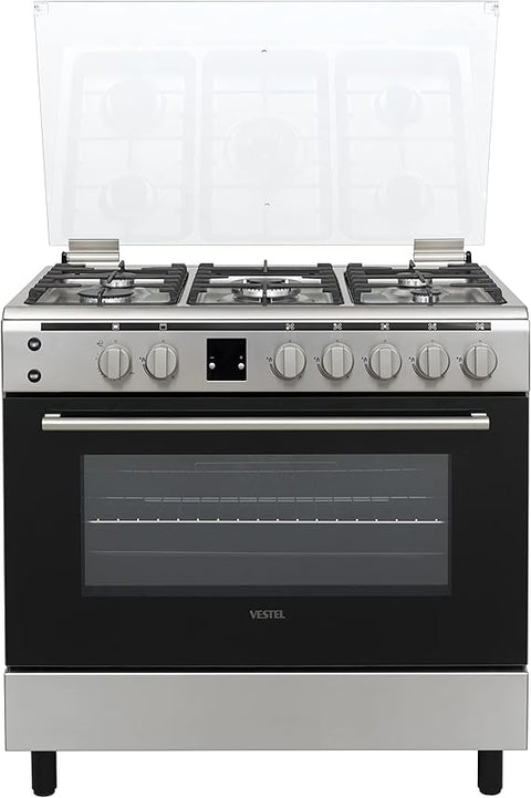Vestel Gas Cooker 90x60, 5 Burners, Stainless Steel, Full Safety