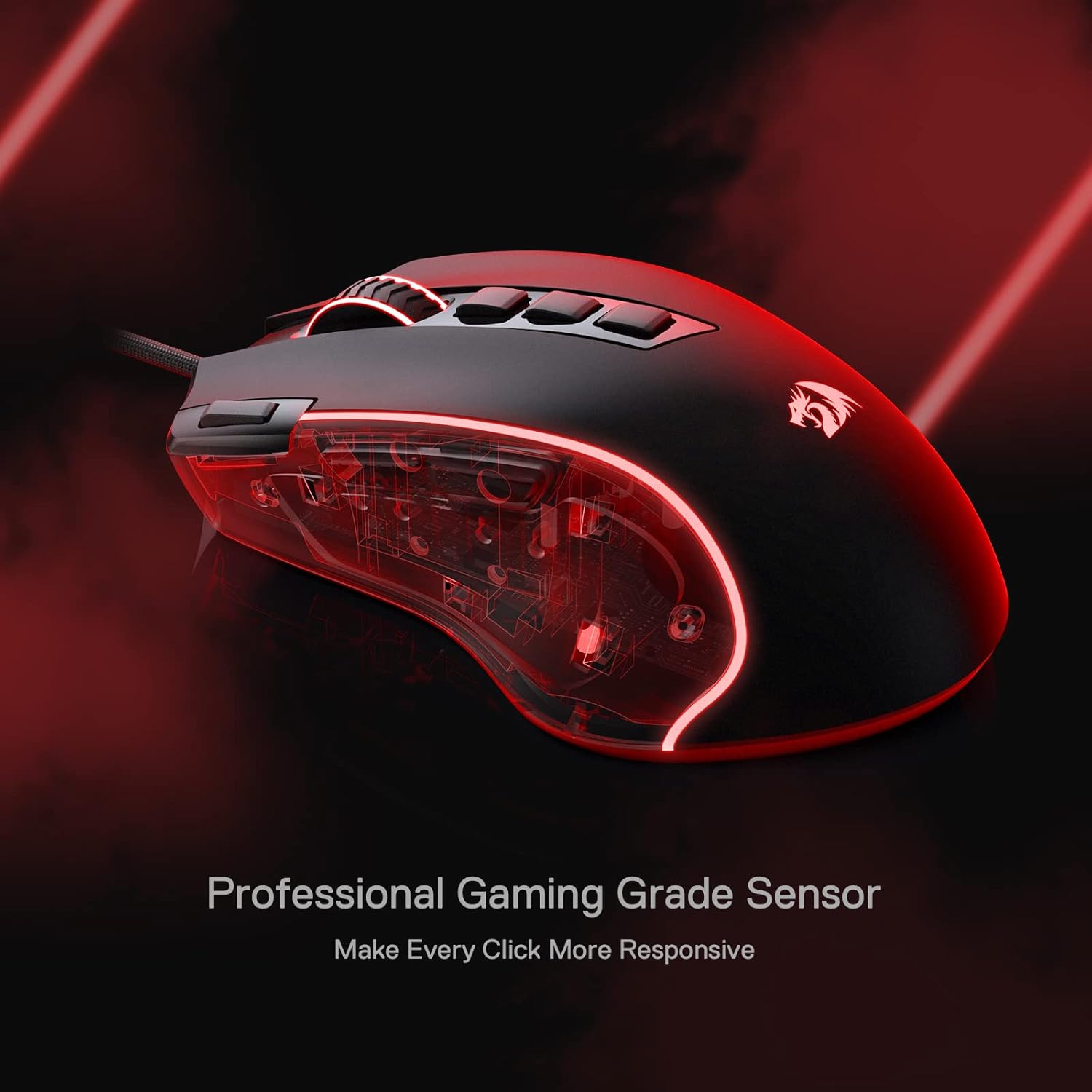 ريدراجون M612، فأرة ألعاب Predator سلكية بصرية RGB بدقة 8000 DPI – أسود