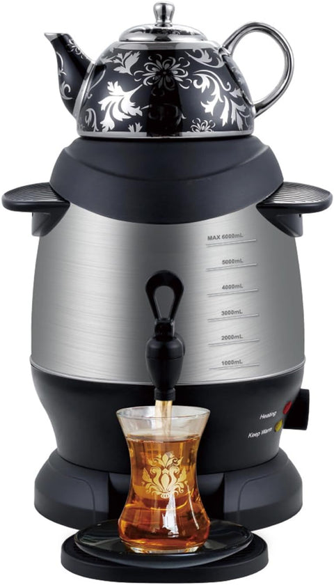 Electric 360° Samovar Tea Maker With Ceramic Pot - Stainless Steel - 1350 W - Black