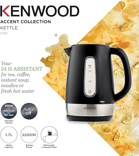 KENWOOD CORDLESS PLASTIC ELECTRIC KETTLE STEEL - ZJP01.A0BK