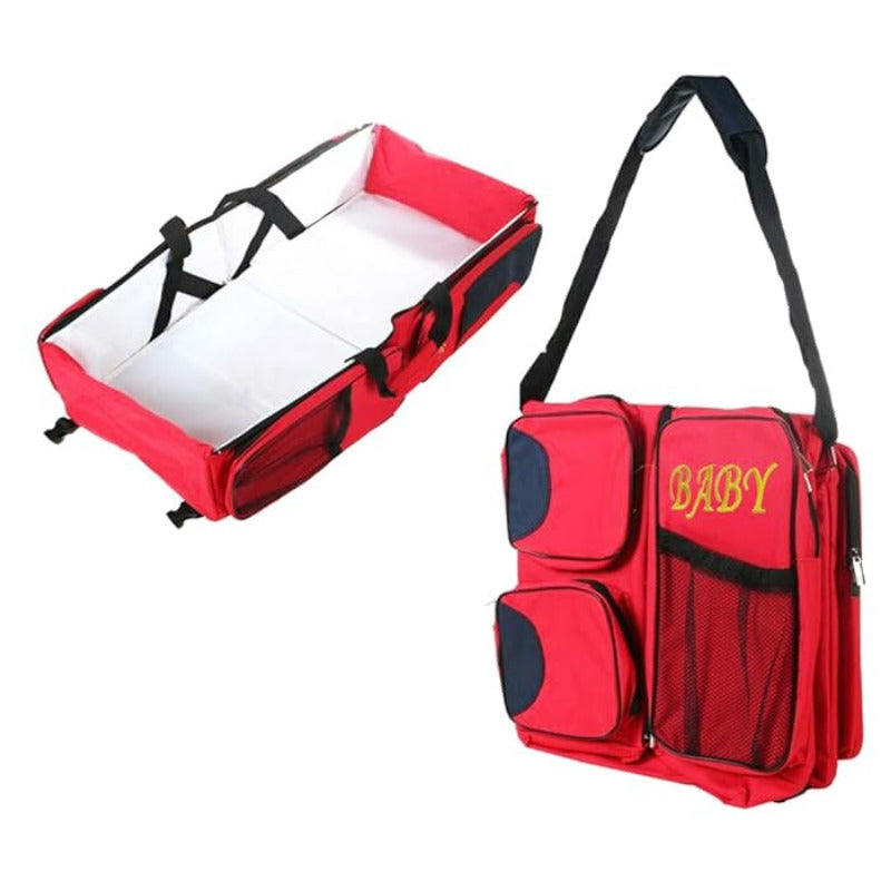 Portable 3-in-1 Baby Essentials Bag, Travel Bed & Changing Station Red