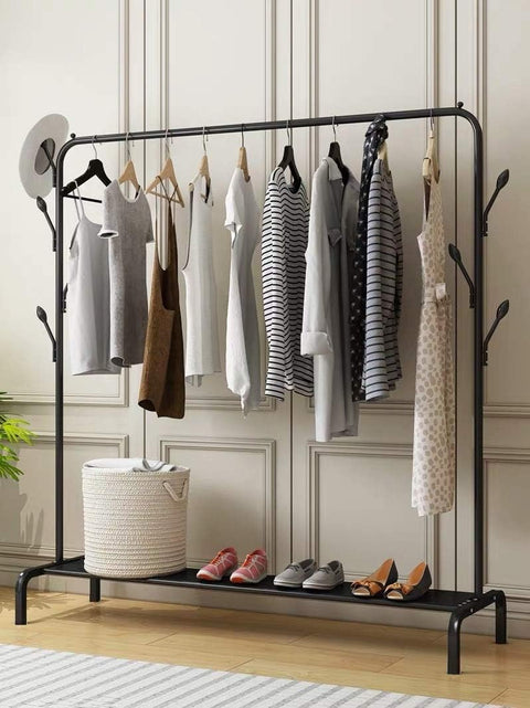 Cloth Rack K933, Stainless Steel Leaf Design - Black