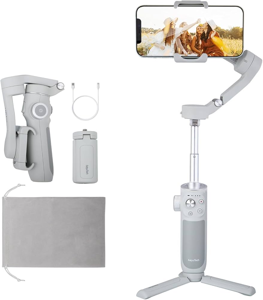 فييو حامل جيمبال محمول باليد في بي 4  ثلاثي المحاور للهواتف الذكية - رمادي فاتح