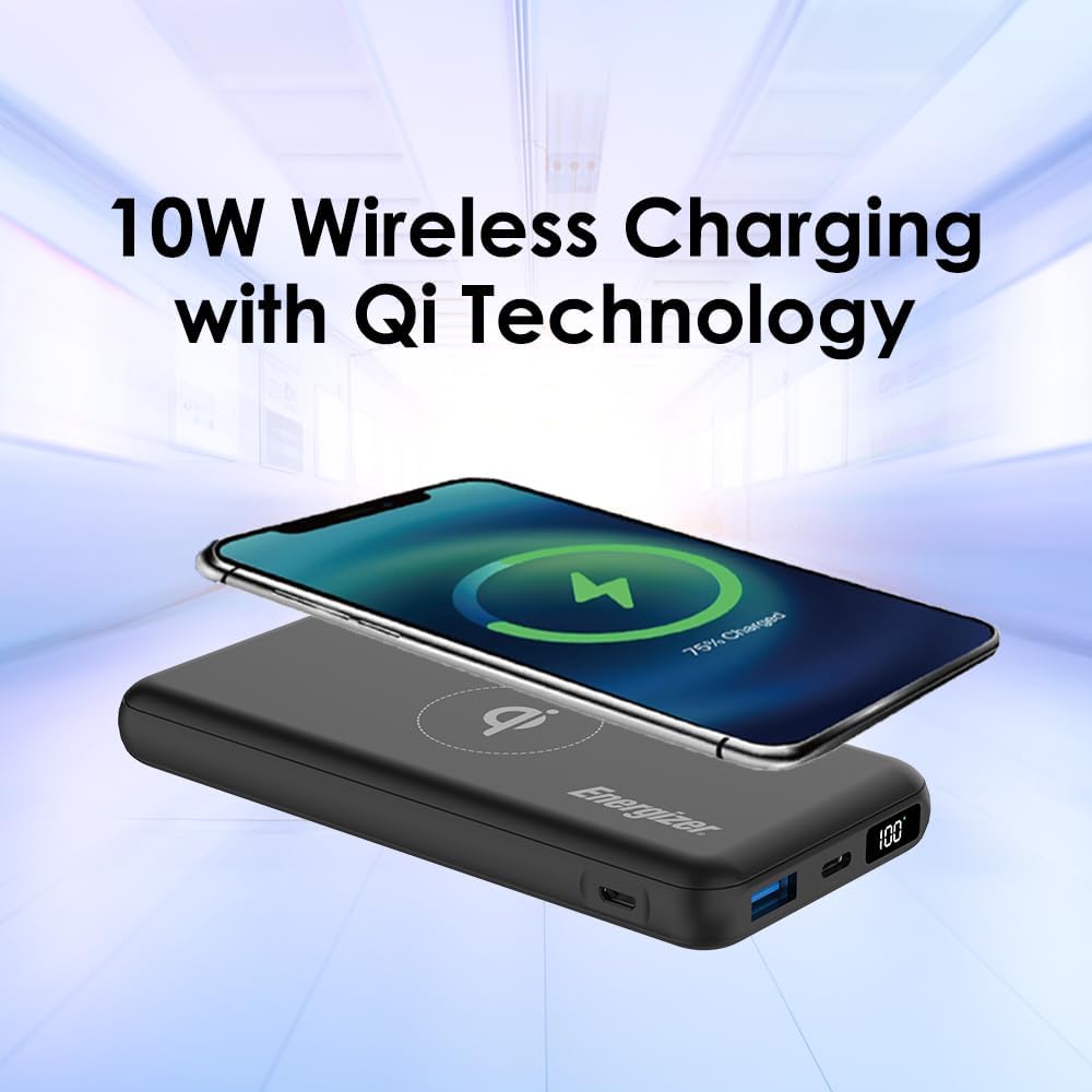 Energizer QE20008PQ_BK, 20000 mAh Wireless Power Delivery Power Bank 15W Max - Black