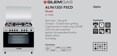 Glem Gas Cooker 90x60, 5 Burners, Stainless Steel