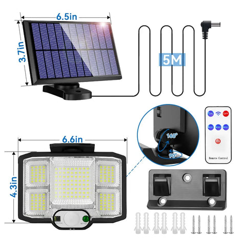 KKF Solar-Powered LED Security Wall Light with Motion Sensor & Remote Control, 120° Wide-Angle Detection, 20㎡ Illumination Coverage & Waterproof Design for Outdoor Use