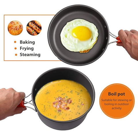 3-Piece Aluminium Camping Cookware Set with Pot, Pan, Teapot & Storage Bag