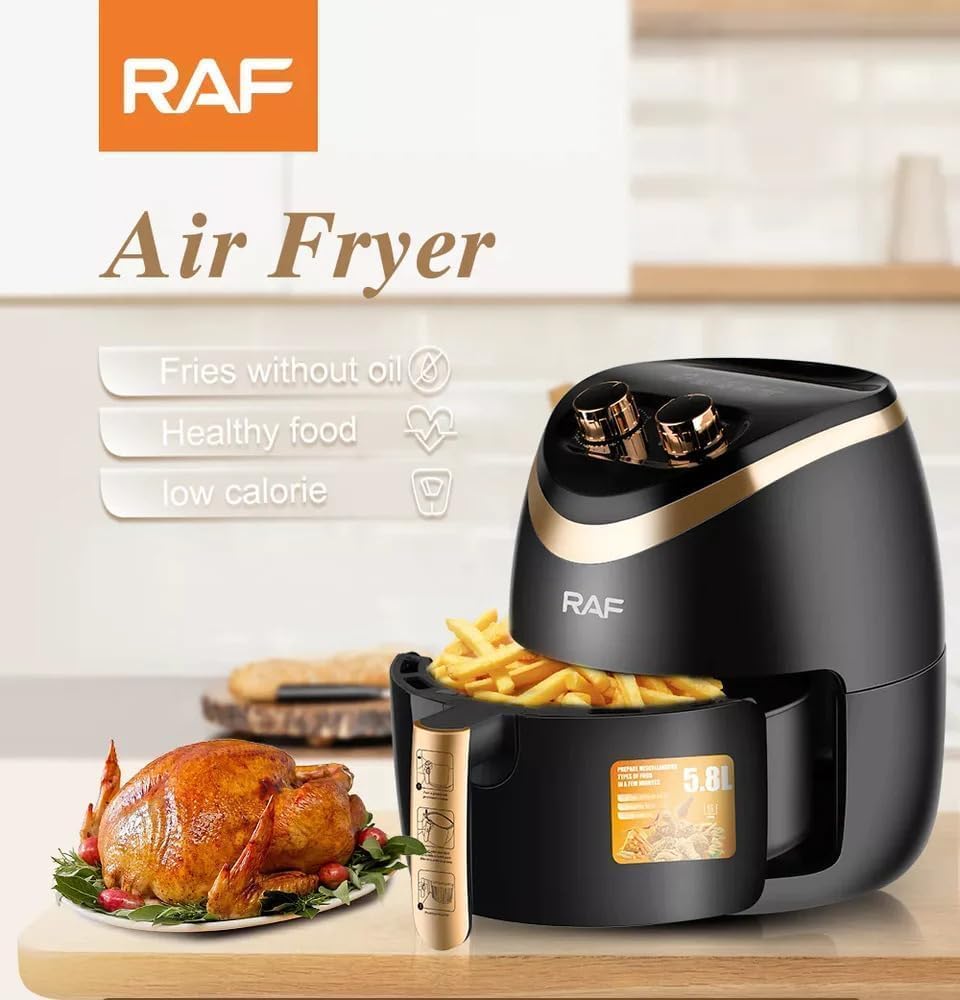 مقلاة هوائية كهربائية RAF 1500 واط سعة 5.8 لتر مع منظم حرارة قابل للتعديل 