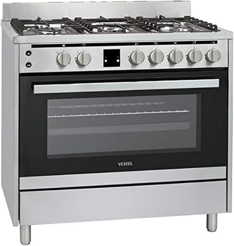 Vestel Gas Cooker 90x60, 5 Burners, Stainless Steel, Full Safety