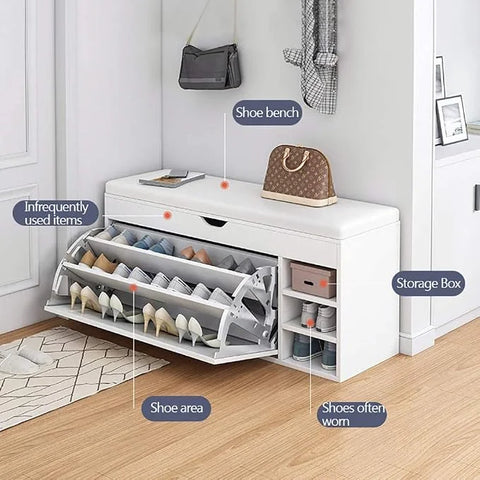 Drees Wooden Shoe Rack Bench with Foldable Seat, Fabric Cover, 100×34×53 cm