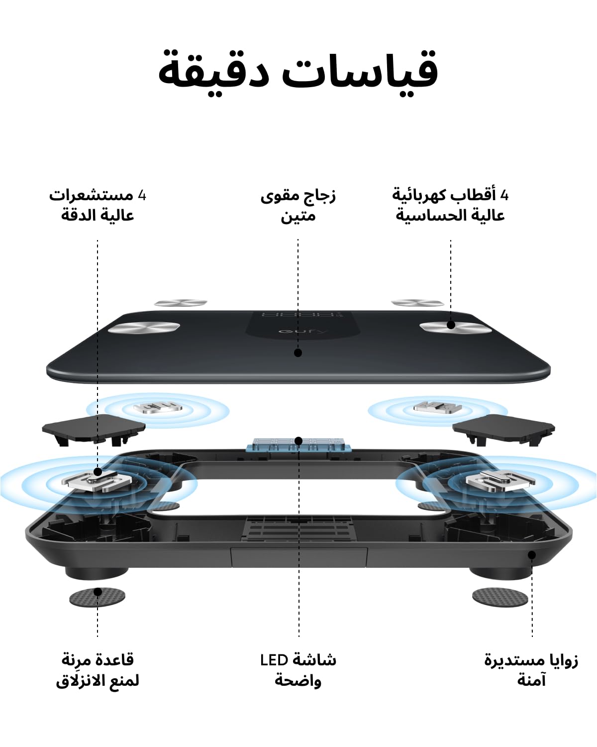 يوفي T9120K11، ميزان ذكي A1 مع بلوتوث، ميزان رقمي لاسلكي – أسود