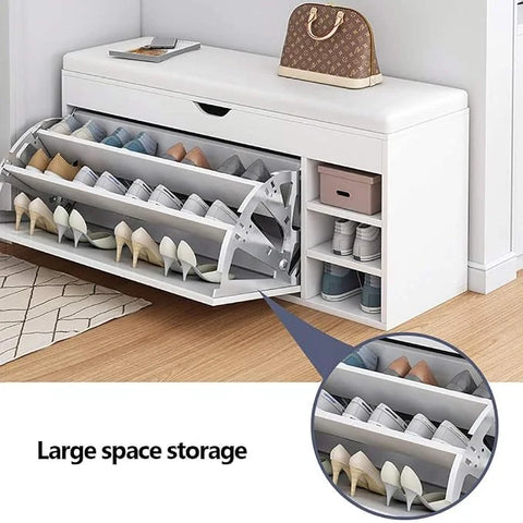 Drees Wooden Shoe Rack Bench with Foldable Seat, Fabric Cover, 100×34×53 cm
