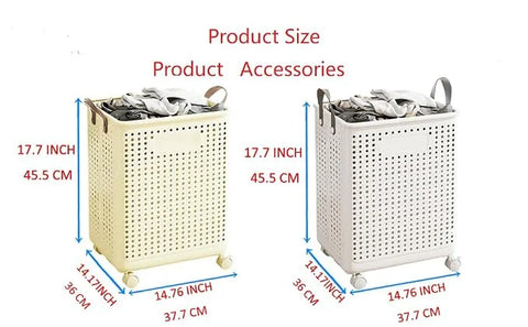 • Khamsan 55L Large Rolling Laundry Basket, Foldable with Handle