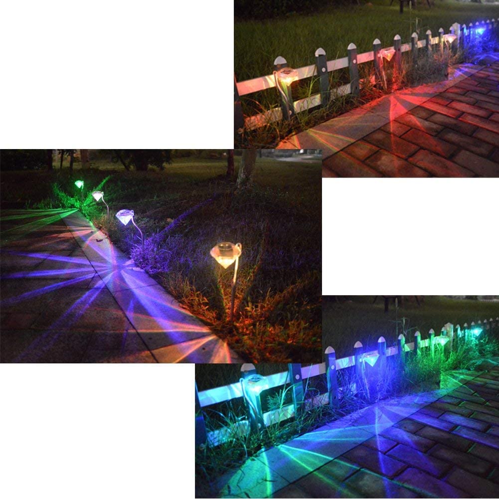 Pack of 4 LED Color Changing Solar Power Diamond Shaped Garden light