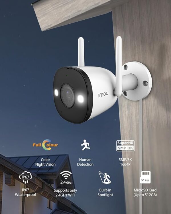 Imou Bullet 2E 5MP Outdoor Security Camera, AI Detection, Full-Color Night Vision, Two-Way Talk, and IP67 Weatherproof