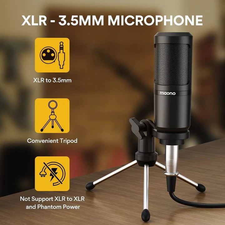 استوديو إنتاج بودكاست محمول متعدد الإمكانات من Maonocaster AU-AM200S1 Lite مزود بميكروفون - أسود