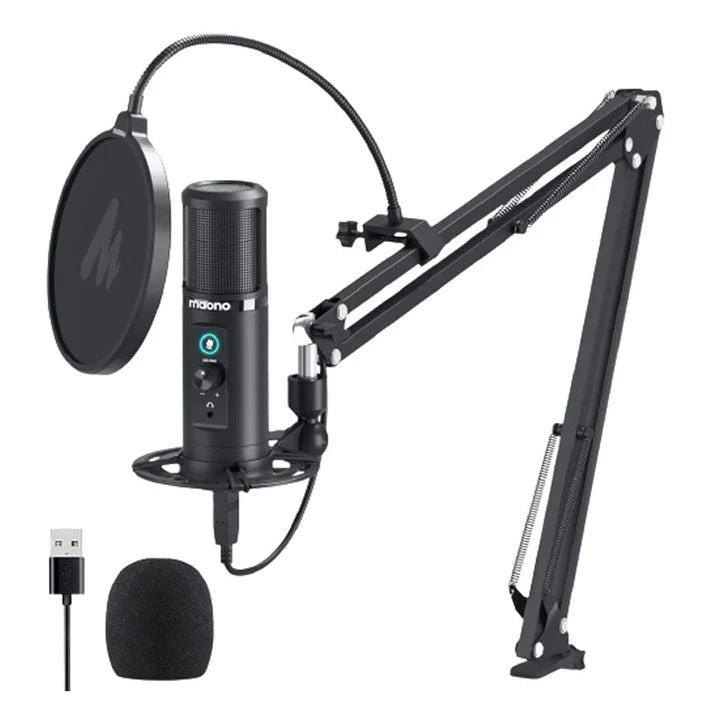 Maonocaster AU-PM422 USB Microphone Stand With Zero Latency Monitoring Professional Cardioid Condenser Microphone- Black