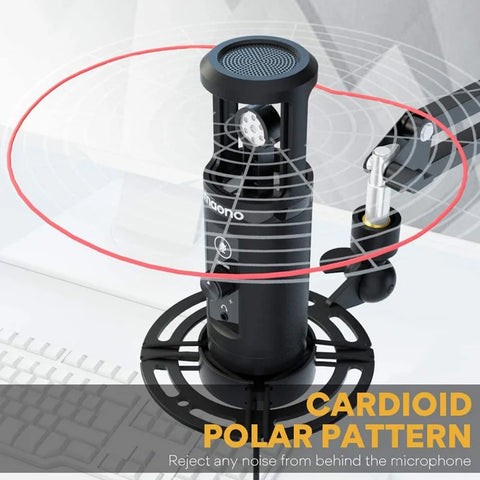 Maonocaster AU-PM422 USB Microphone Stand With Zero Latency Monitoring Professional Cardioid Condenser Microphone- Black