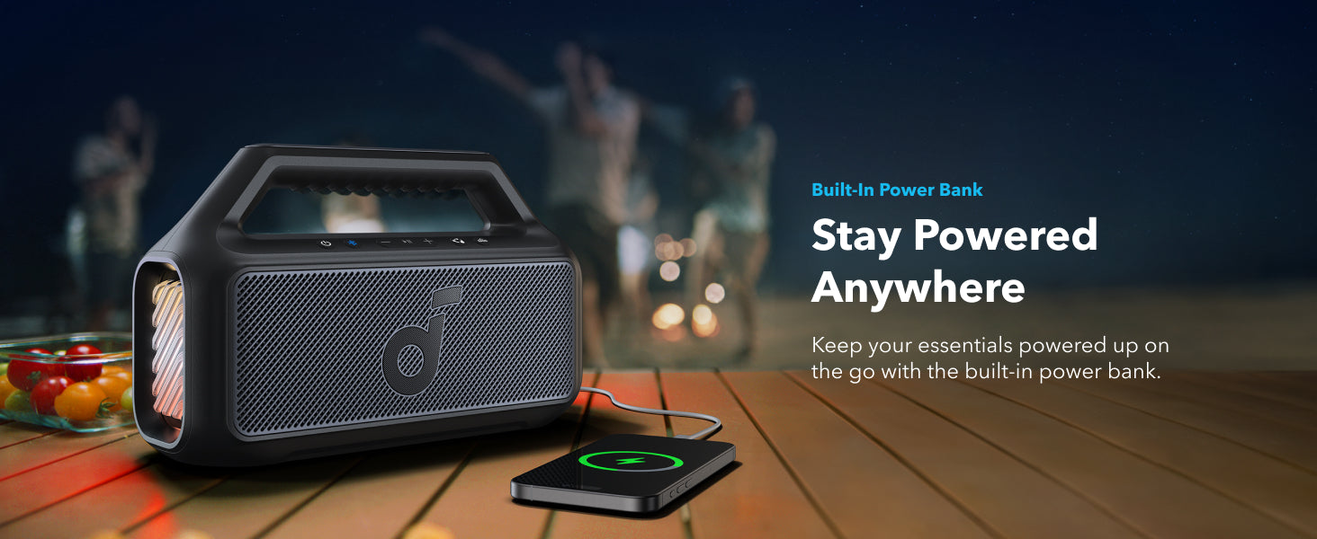 أنكر ساوندكور بوم 2، مكبر صوت بلوتوث محمول، 80 واط - أسود