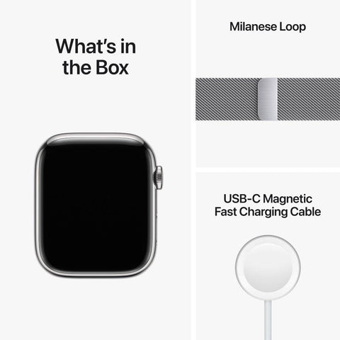 APPLE WATCH SERIES 8 GPS + CELLULAR 41MM SILVER STAINLESS STEEL CASE WITH SILVER MILANESE LOOP