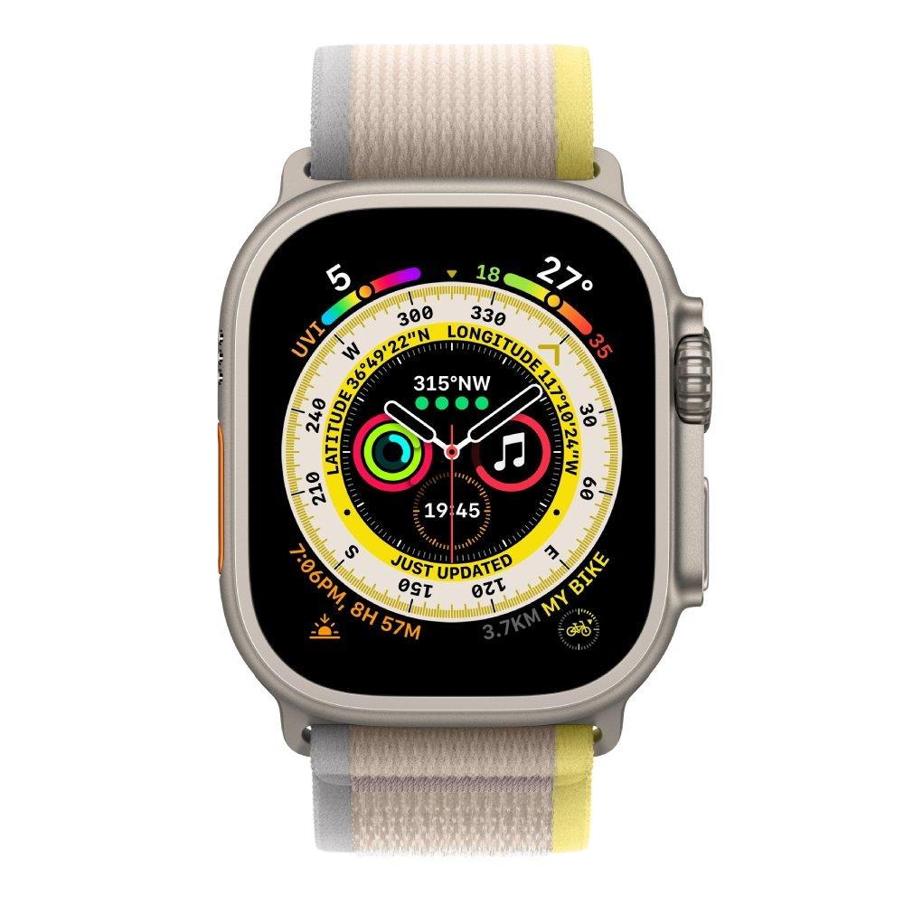 Apple Watch Ultra GPS + Cellular, 49mm Titanium Case with Yellow/Beige Trail Loop - S/M