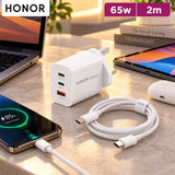 HONOR Select Power Adapter (65W, 3-Ports, GaN) PD With C-C Cable 2M - White